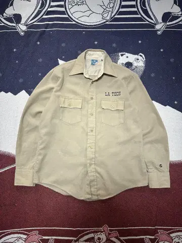80s 90s champion 파랑 택 LE TECH 긴팔 셔츠 베이지