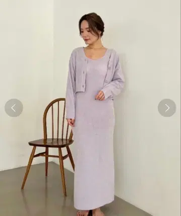 라벤더 슬리브리스 니트 원피스 가디건 세트