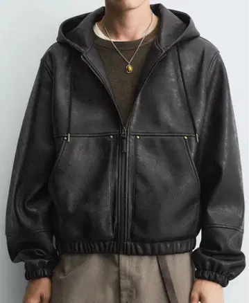 zara (자라) 인조 가죽 후디드 자켓