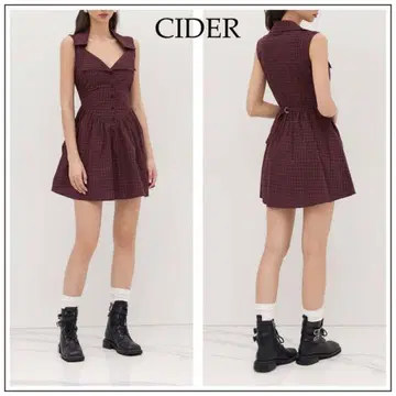 사이다 타탄 체크 벨트 미니 원피스