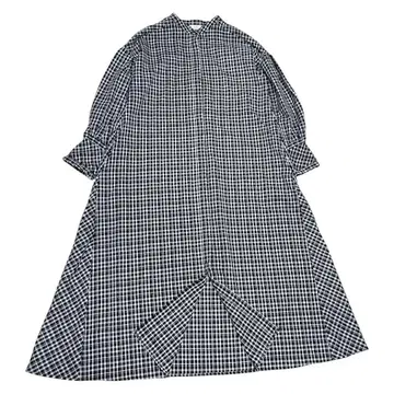 HYEON 헤 체크 롱 원피스 스탠드 카라 A라인