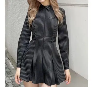 박스 플리츠 셔츠 미니 원피스 스트라이프