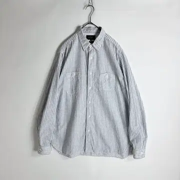 BEAMS PLUS 일본제 스트라이프 워크 셔츠 코튼 x 린넨 XL