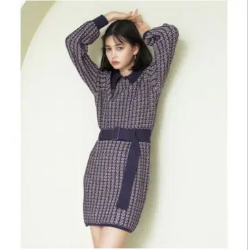 REDYAZEL 자카드 카라 부착 니트 원피스