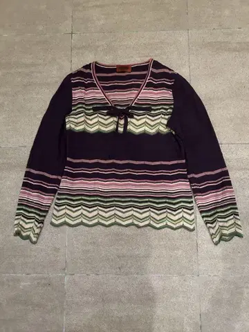MISSONI 미쏘니 지그재그 스트라이프 패턴 긴팔 니트 오렌지 택