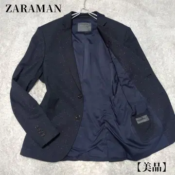 ZARA 테일러드 자켓 블랙 택 올 패턴 도트 무늬 신축성 네이비