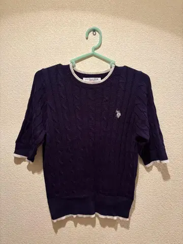 [ U.S.POLO ASSN. ] 원포인트 자수 반팔 케이블 니트