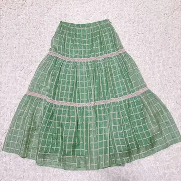 룰 로 롱 스커트 깅엄 체크 레이스 그린