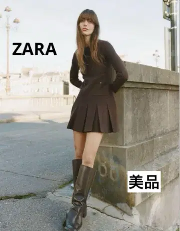[ 새상품급 ] ZARA 숏 기장 니트 플리츠 원피스 자라 브라운