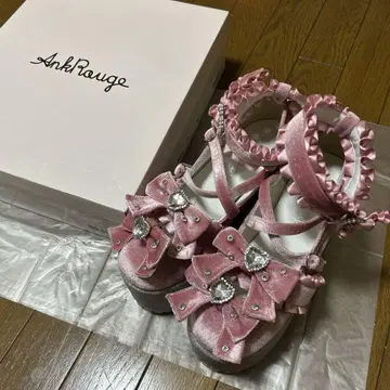 Ank rouge 반짝이는 비쥬 벨로아 리본 통굽 신발 핑크 L 사이즈