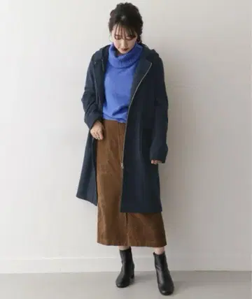 [새상품급] URBAN RESEARCH 네이비 후드 부착 롱 코트