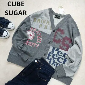 택 포함 새상품 CUBE SUGAR V넥 가디건 드롭 숄더 면