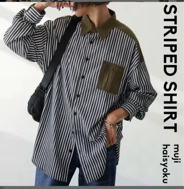 스트라이프 카키 도킹 셔츠