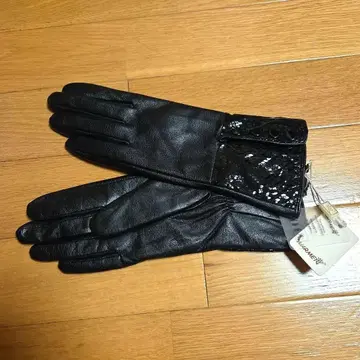 블랙 가죽 장갑 스팽글 장식