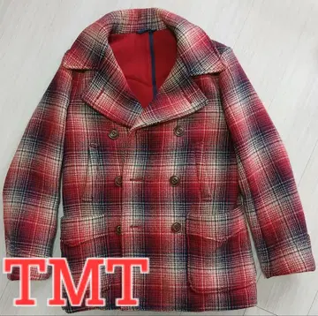 TMT 빨간색 체크 무늬 피 코트 S