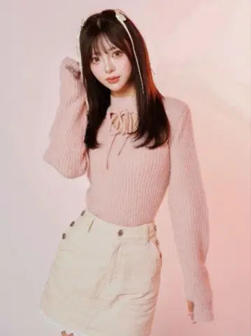 Darich 레이스업 리본 니트탑 (핑크)