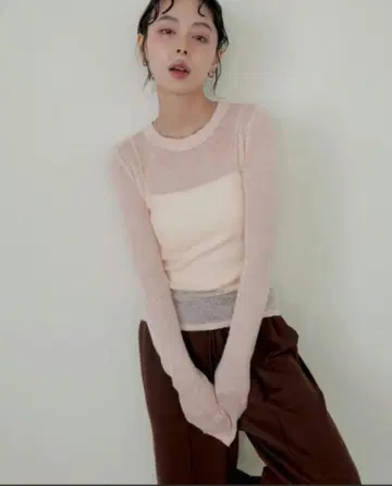 LIAN 울 모헤어 시어 니트 핑크
