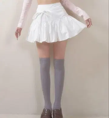 허리 리본 벌룬 미니 스커트