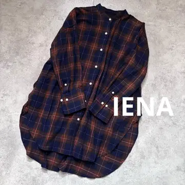 이에나 IENA 노카라 플란넬 롱 셔츠 체크 무늬 오버 사이즈 36