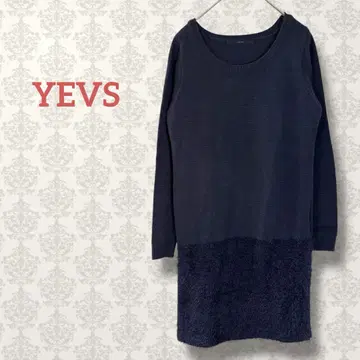 YEVS 도킹 니트 원피스 네이비 샤기 성숙 캐주얼 신축성