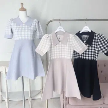 evelyn 에블린 깅엄 펄 니트 원피스 핑크