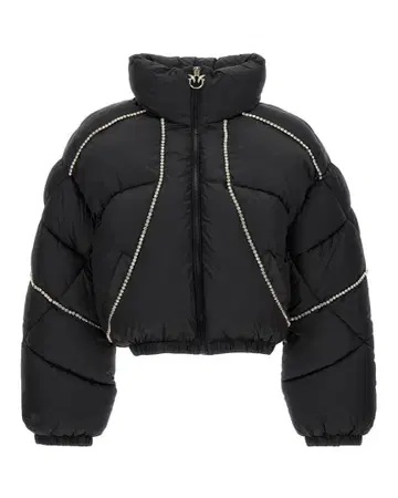 PINKO 비쥬 장식 다운 기가비트 자켓 46 짧은 기장 블랙 검정