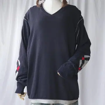 used L 타미힐피거 V넥 코튼 니트 네이비 계열