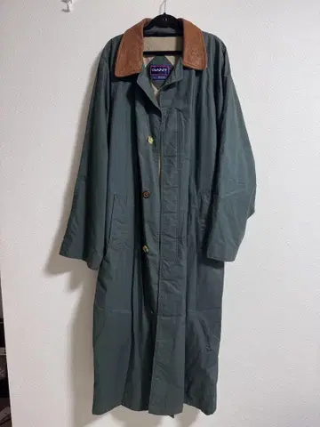 GANT 카키 가죽 옷깃 롱 코트 L