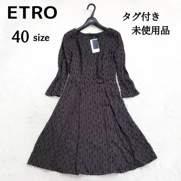 택 포함 미사용품 ETRO 올 패턴 실크 드레스 원피스 개더 A라인 L