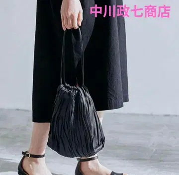 나카가와 마사시치 상점 플리츠 린넨 복조리 백 블랙 현행 블랙 린넨
