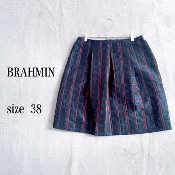 BRAHMIN 플리츠 스커트 사이즈 38 블랙 네이비/레드