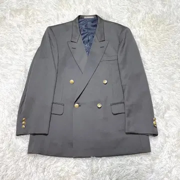 빈티지 더블 브레스트 테일러드 자켓 골드 버튼 탁한 모스 그레이