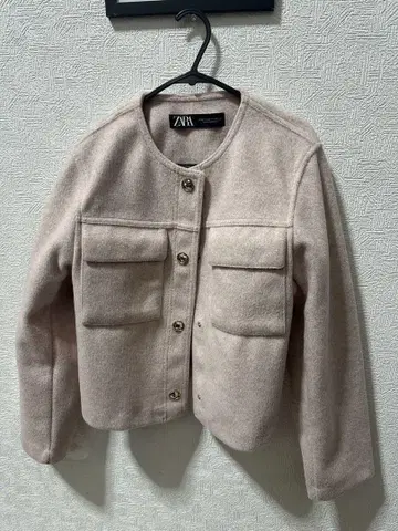 ZARA 노카라 자켓 (핑크 베이지)