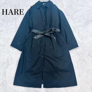 HARE 블랙 트렌치코트 벨트 파이핑 라이너 포함 M