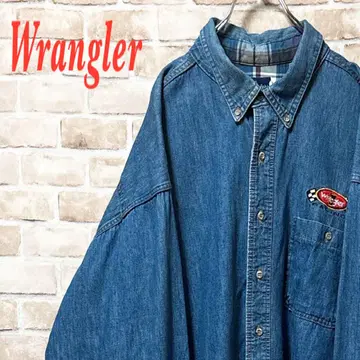 구택 Wrangler 긴팔 BD 데님 셔츠 자수 오버 사이즈