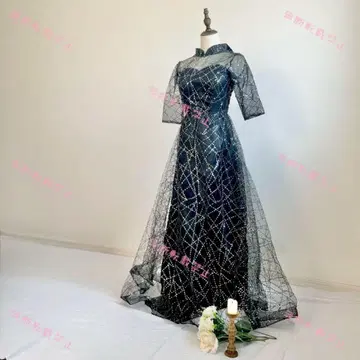 L [ 48h 이내 발송 ] 블랙 튤 비쥬 롱 드레스 연주회 파티