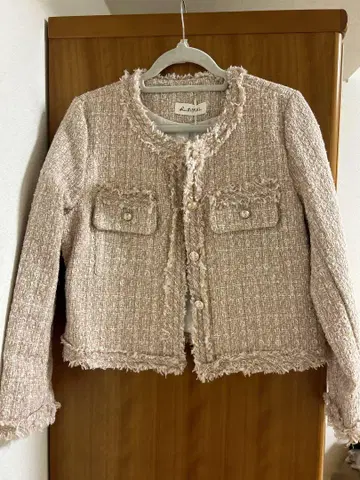 트위드 노카라 자켓 핑크 계열