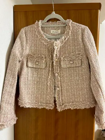 트위드 노카라 자켓 핑크 계열