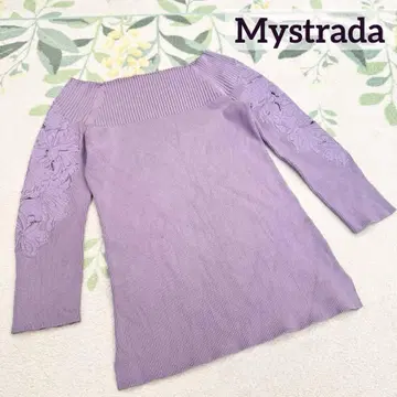 새상품급 Mystrada 자수 레이스 오프숄더 니트 퍼플