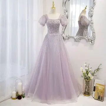 연보라 비쥬 롱 드레스 파티 드레스 이브닝 드레스 2차 모임 연회