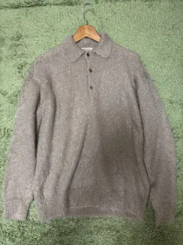 AURALEE BRUSHEDSUPERKIDMOHAIR KNIT POLO