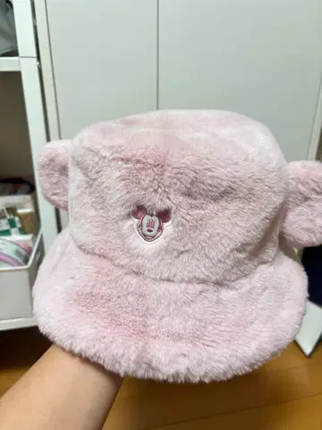 미키마우스 귀 포함 퍼 버킷햇 핑크