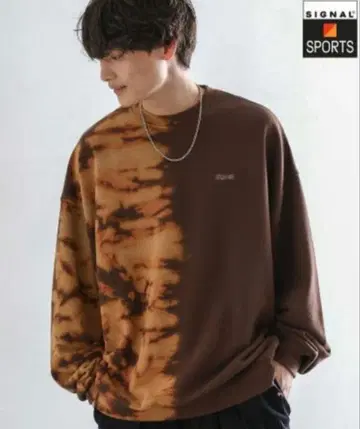 Signal 브라운 타이다이 긴팔 크루넥 맨투맨 트레이닝복