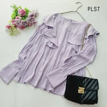 새상품급*PLST 퍼플 프릴 블라우스*드레이프감 블라우스 긴팔