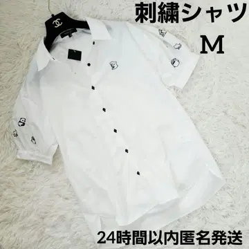 택 포함 새상품 상어 팬더 자수 반팔 셔츠 M 화이트 블라우스