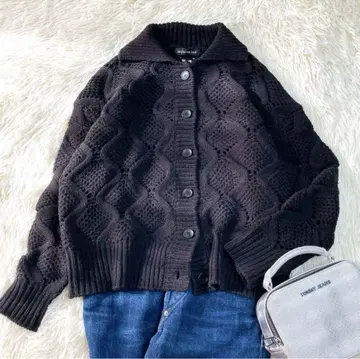 mizuiroind 패턴 니트 가디건 블랙 꽈배기