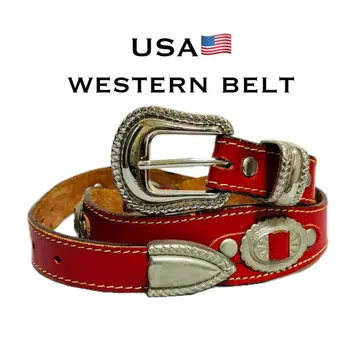 USA 가죽 벨트 웨스턴 벨트 콘초 빨간색 레드 쓰리피스