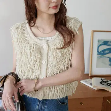 [ DISCOAT ] 프린지 베스트 아이보리