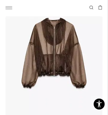 ZARA 후드 부착 오간자 자켓 브라운 [ 새상품 ]