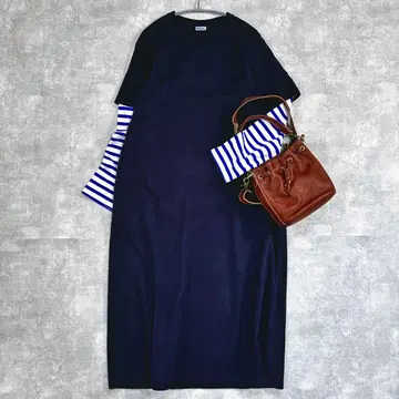 오르치발 레이어드 크루넥 원피스 보더 네이비